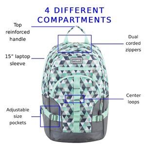 FUEL Hiking Laptop Backpack College Bookbag Travel Daypack 5 Compartments